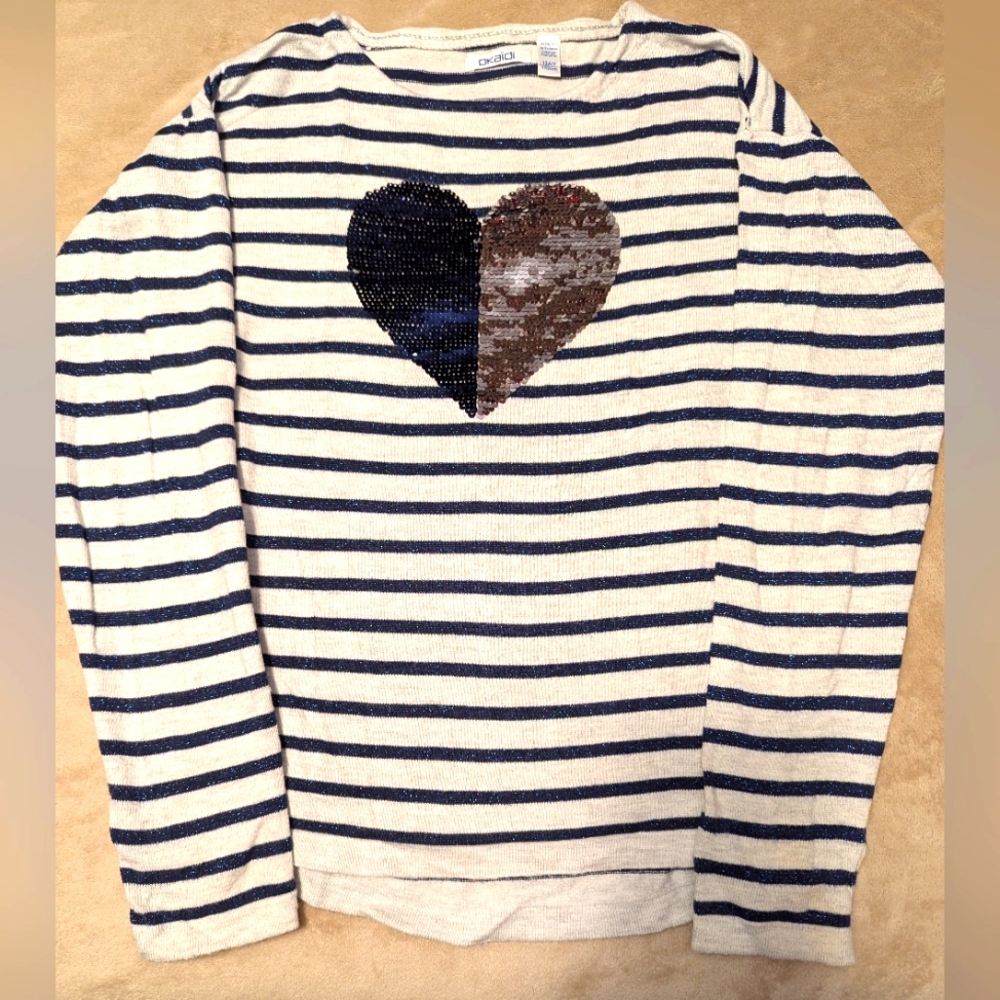 Okaïdi French Long Sleeve Top Sequins Heart - size 12